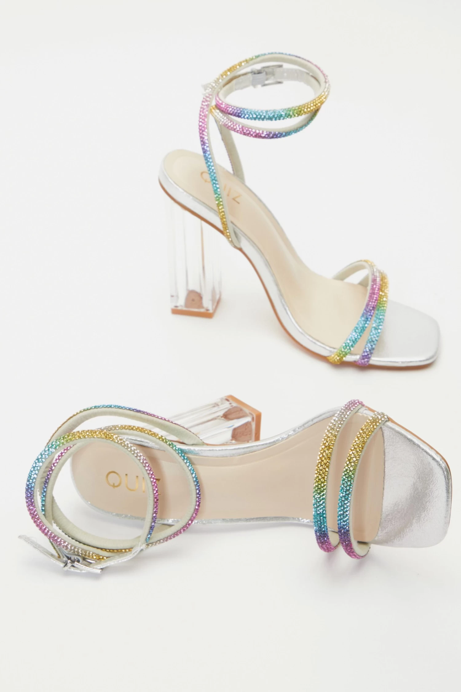 Multicoloured Diamante Clear Block Heeled Sandals - Image 4