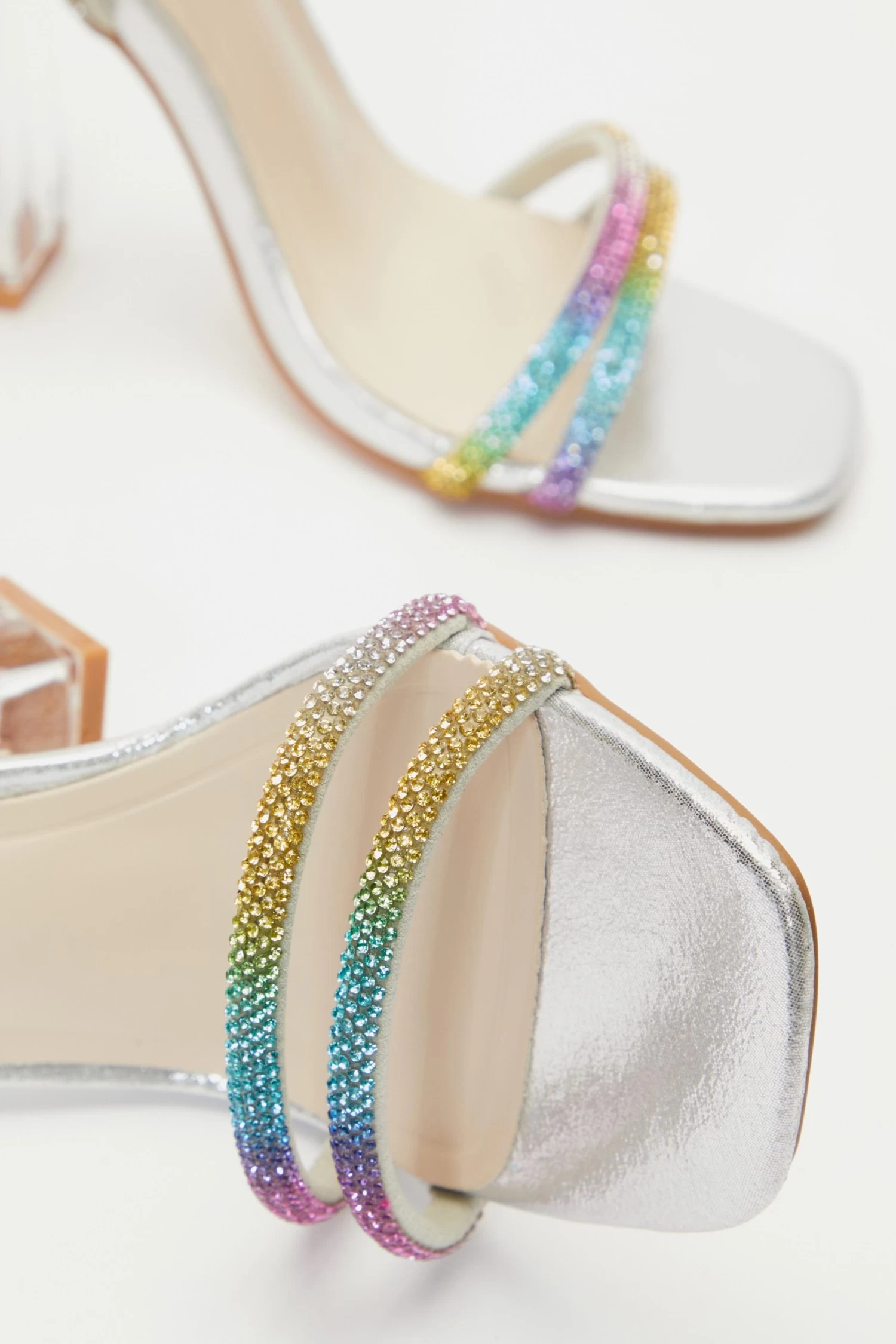 Multicoloured Diamante Clear Block Heeled Sandals - Image 5