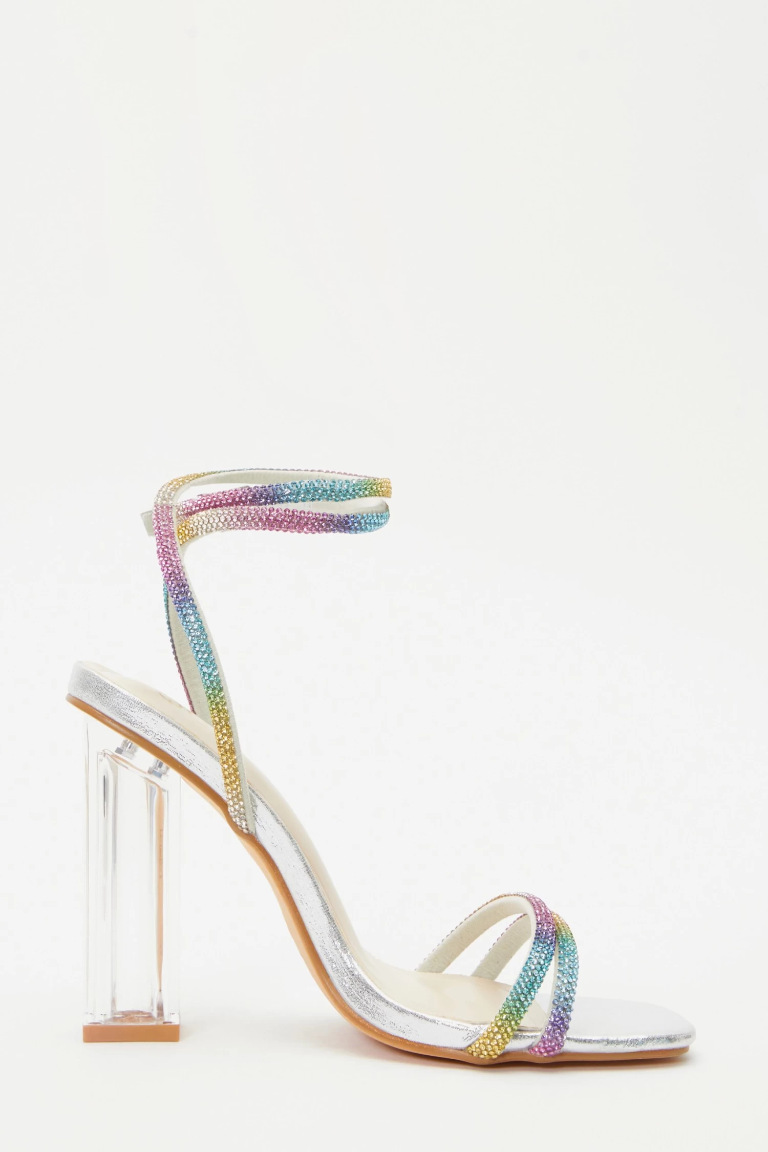 Multicoloured Diamante Clear Block Heeled Sandals - Image 6