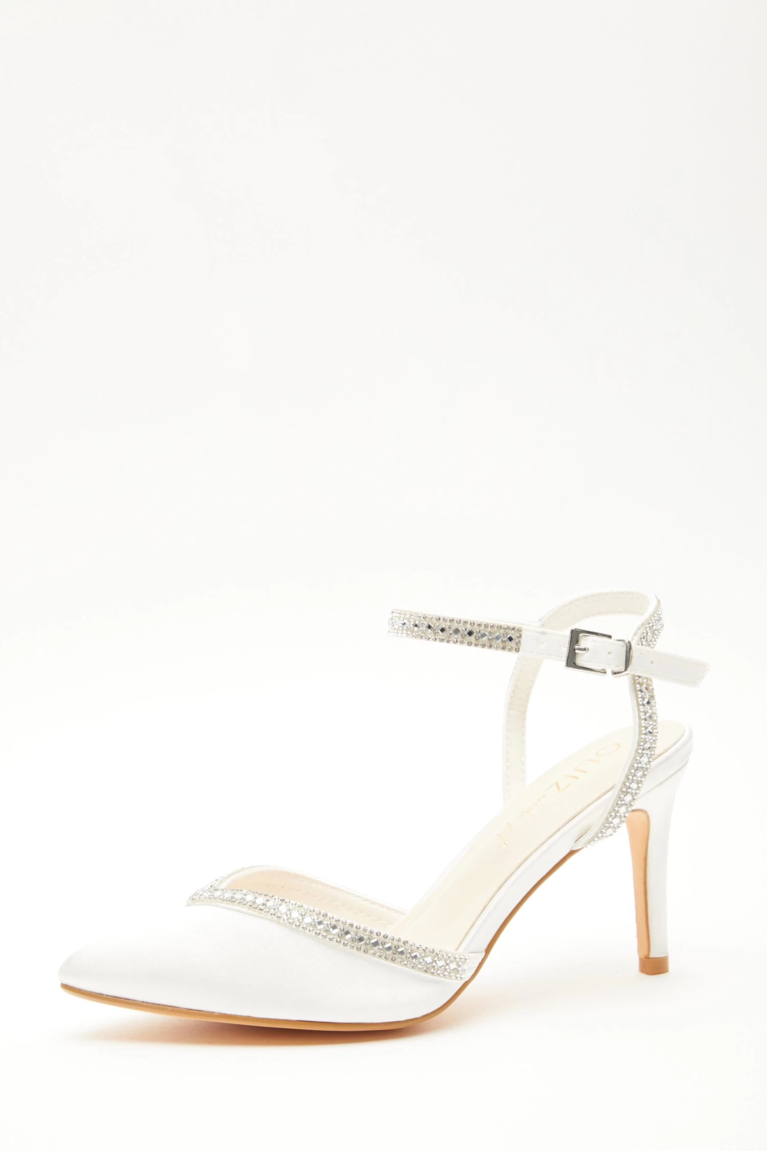 Wide Fit Bridal Satin Diamante Trim Court Heels - Image 3