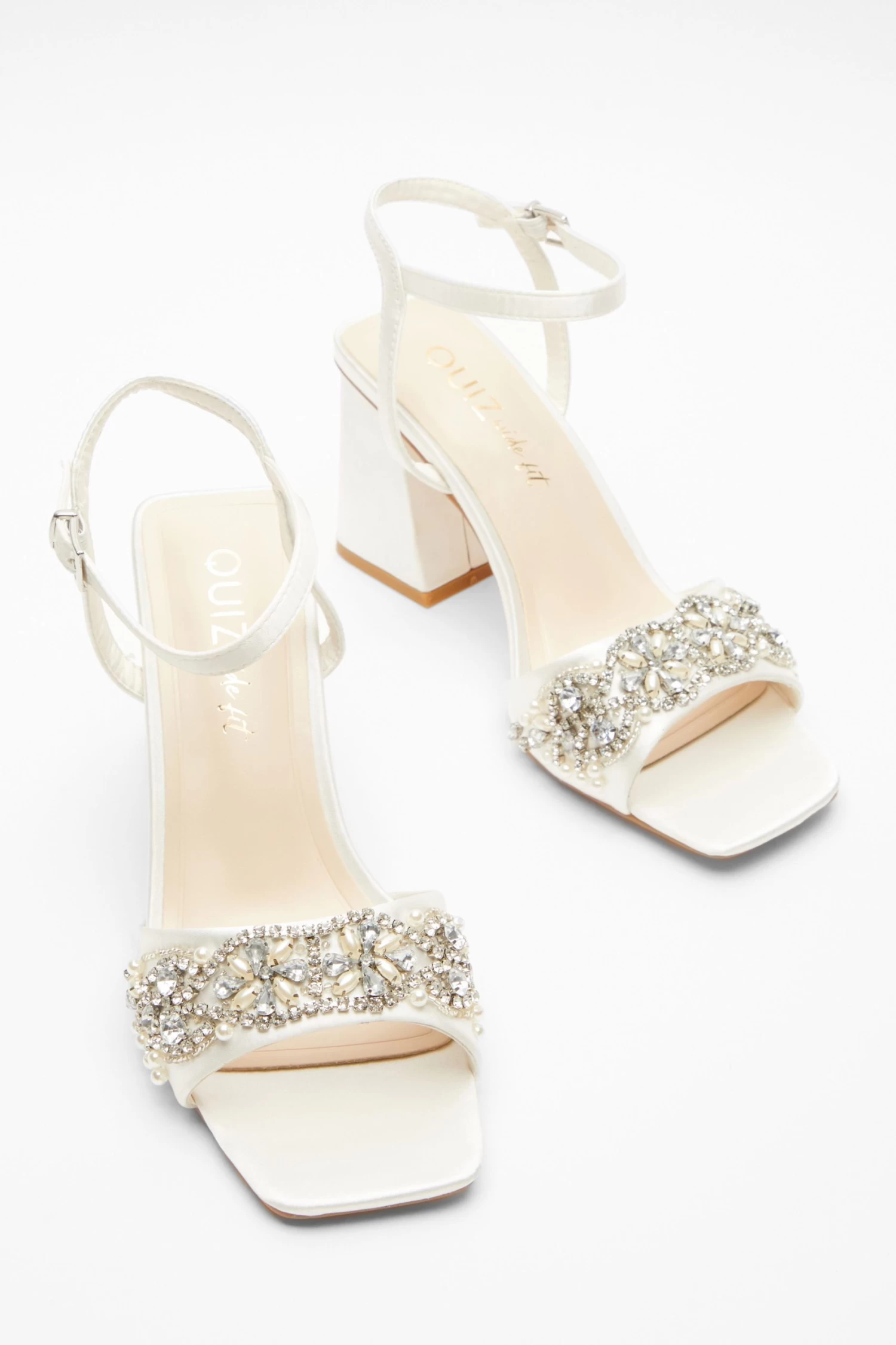 Bridal Wide Fit White Block Heeled Sandals - Image 4