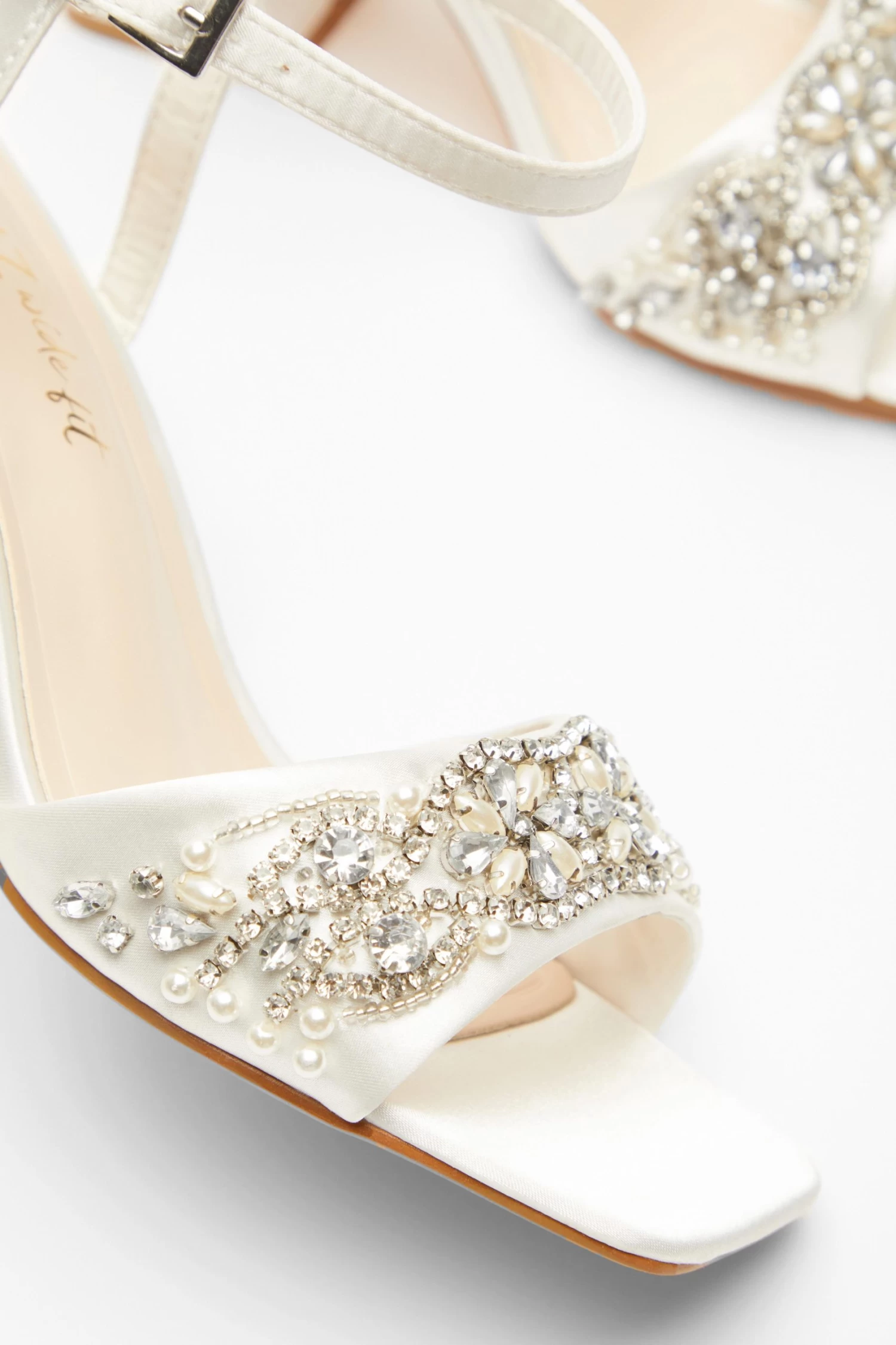 Bridal Wide Fit White Block Heeled Sandals - Image 5