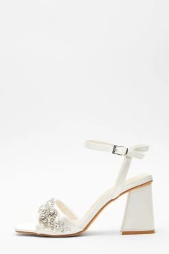 Bridal Wide Fit White Block Heeled Sandals