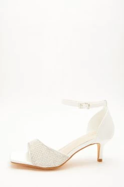 Wide Fit Bridal Satin Embellished Low Heels
