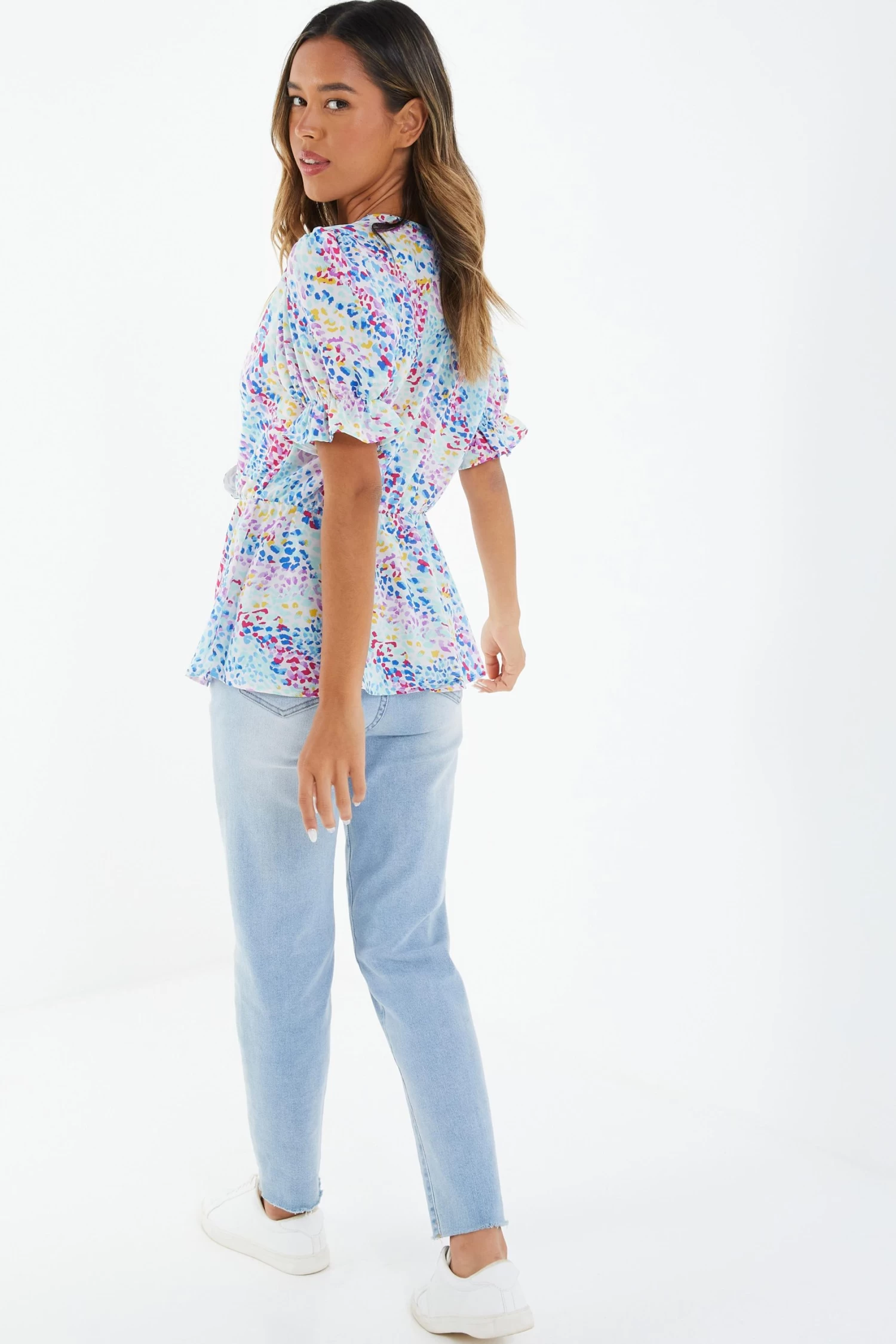 Multicoloured Animal Print Peplum Top - Image 3