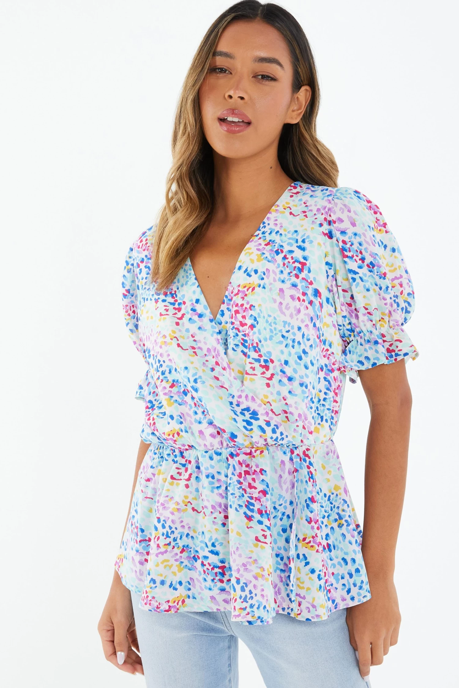 Multicoloured Animal Print Peplum Top - Image 2