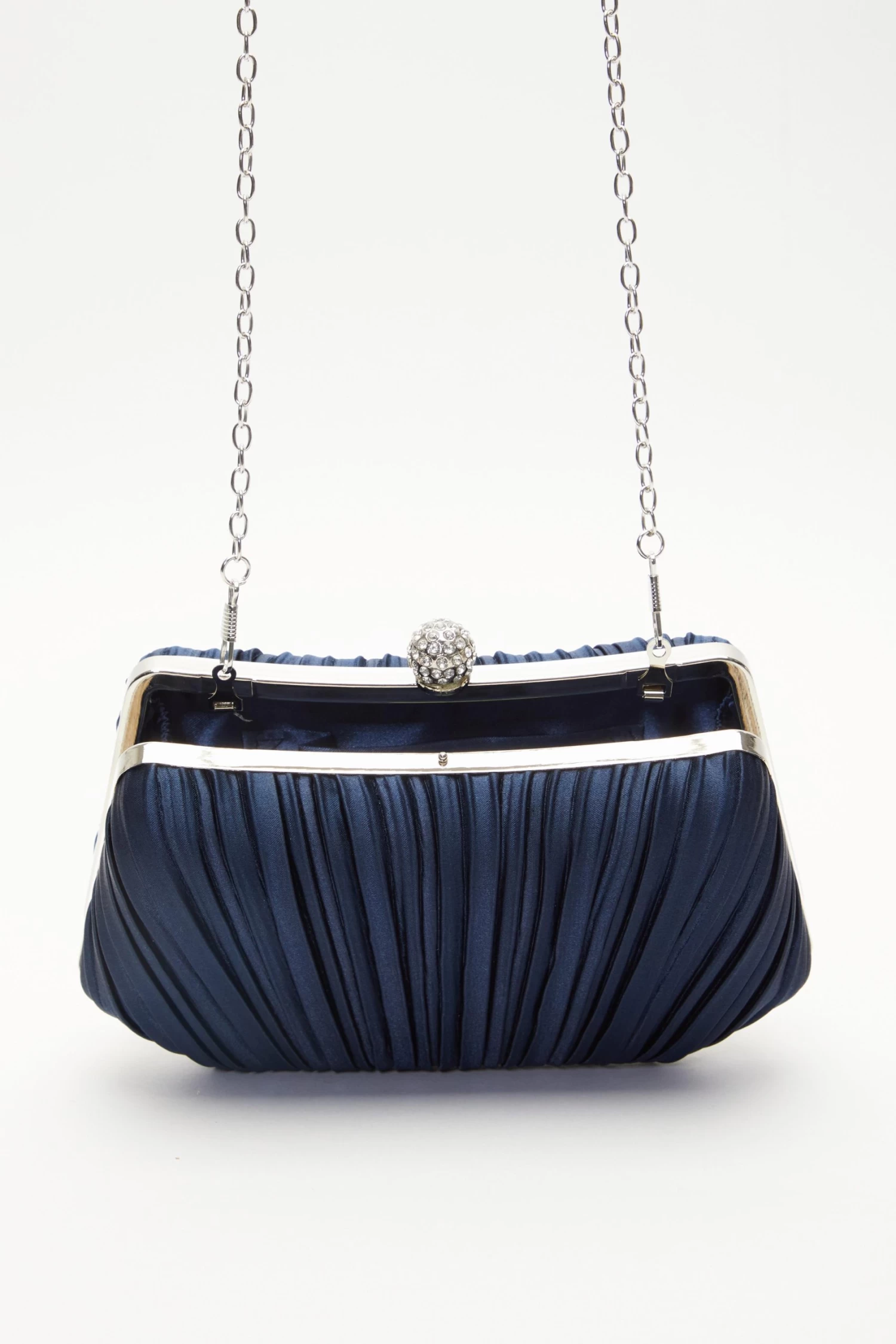 Navy Satin Pleated Box Bag - Image 3