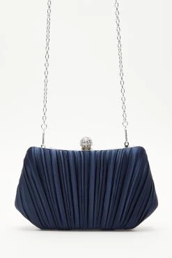 Navy Satin Pleated Box Bag
