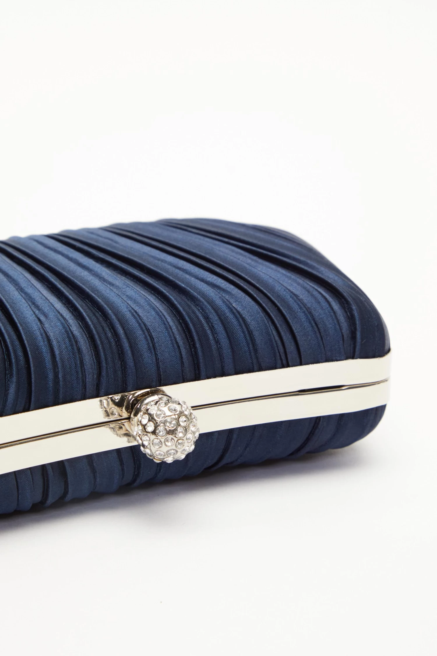 Navy Satin Pleated Box Bag - Image 5