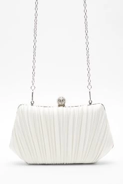 White Satin Pleated Box Bag