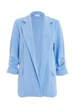 Blue Ruched Sleeve Blazer