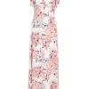 Pink Floral Frill Sleeve Maxi Dress