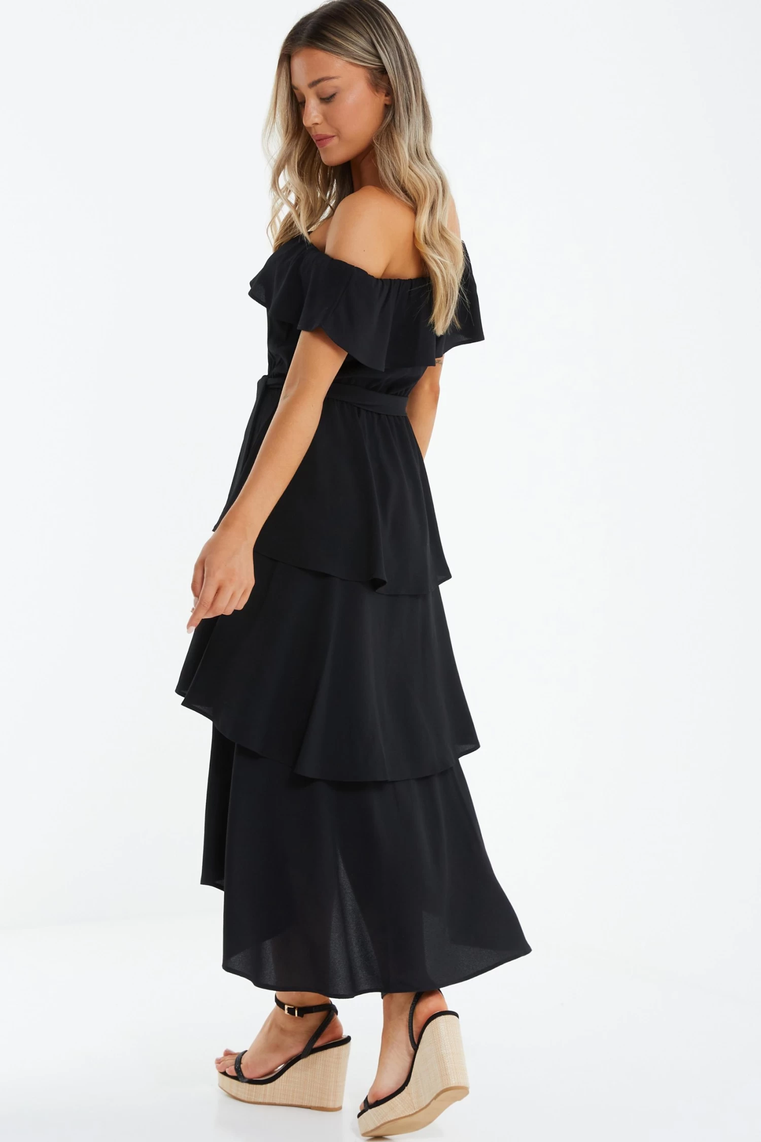 Black Bardot Dip Hem Midi Dress - Image 3
