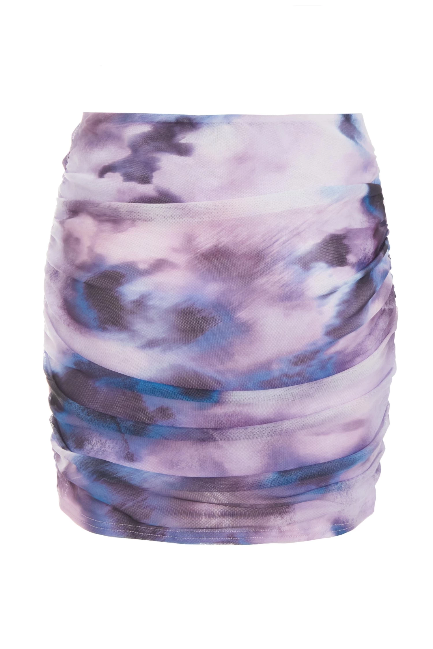 Purple Marble Print Mesh Ruched Mini Skirt - Image 5