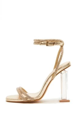 Gold Diamante Clear Heeled Sandals