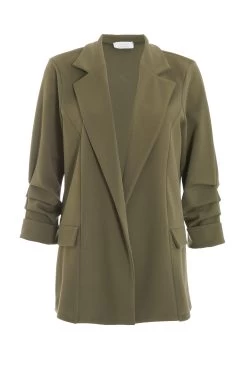 Khaki Ruched Sleeve Blazer