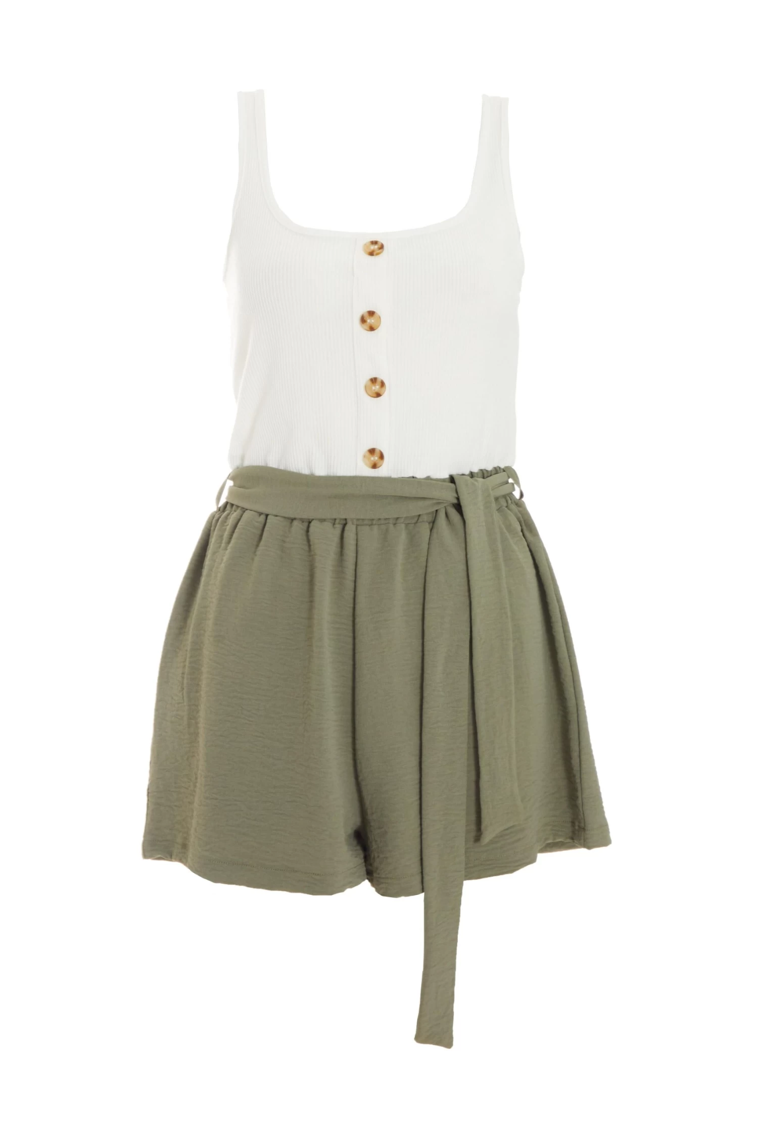 Khaki Button Front Playsuit
