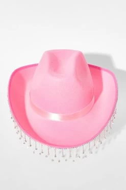Pink Diamante Fringe Cowboy Hat